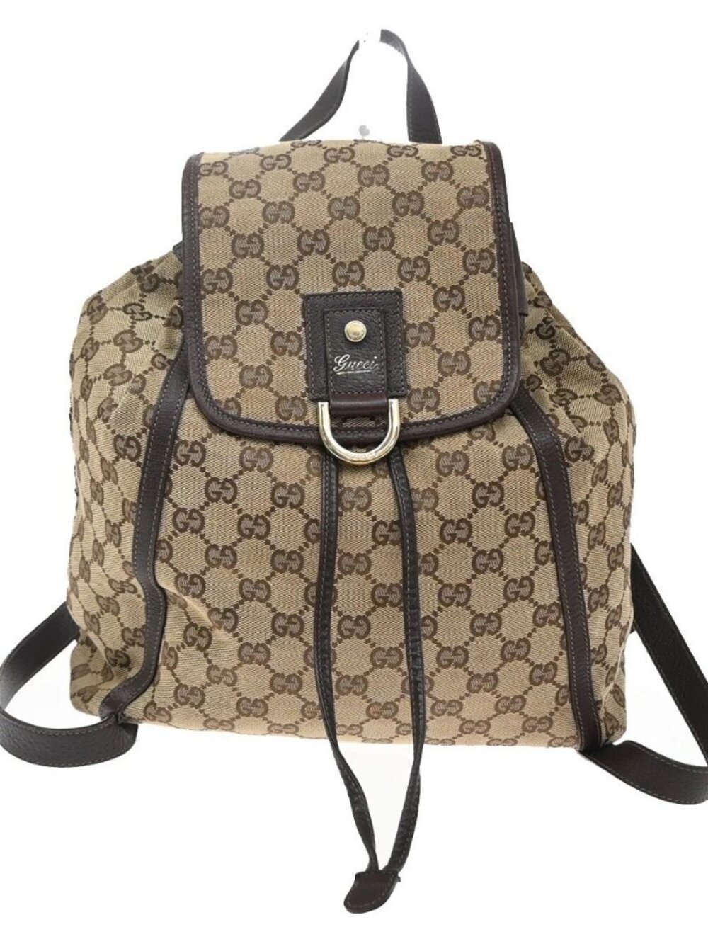 GUCCI Logo GG Pattern Backpack Bag Canvas Leather Brown GHW Italy 77YJ322